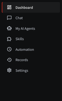 The left menu. Select an item to move to that screen.