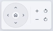 The camera controls group at the bottom right of the screen. On the left are the direction buttons and the starting view button, and on the right are the zoom and rotate buttons.