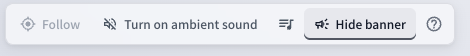 The tool row at the bottom left of the Office screen. It has the "Follow", "Turn on ambient sound", background music choice, and "Hide banner" buttons.