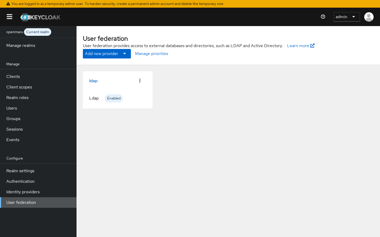 Keycloak User federation - LDAP Provider 목록